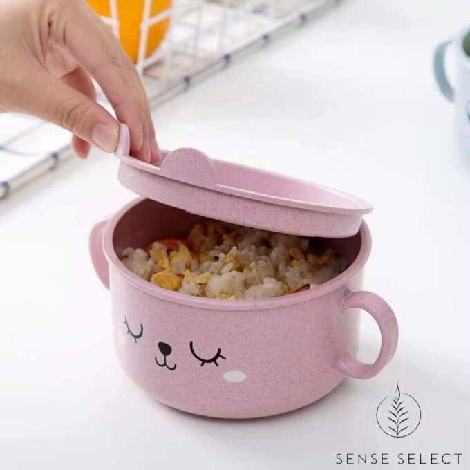 Wheat Straw Cute Children’s Bowl with Lid