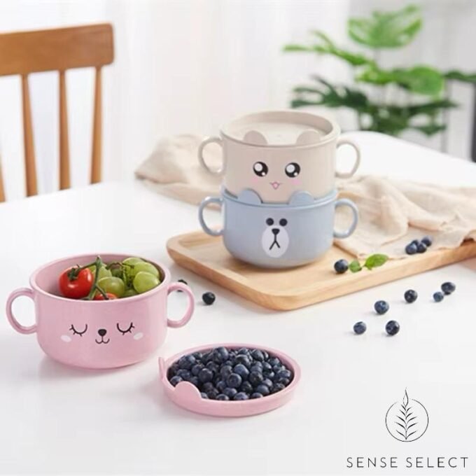 Wheat Straw Cute Children’s Bowl with Lid