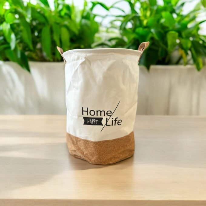 Foldable Cotton Storage Basket with Cork Base - Large