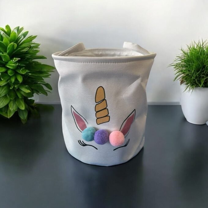 Multipurpose White Cotton Storage Basket - Unicorn