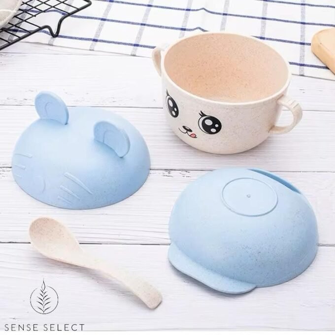 Biodegradable Wheat Straw Bowl with lid and spoon